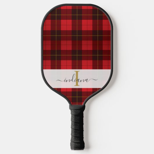 Monogram Name Script Kariert Green Tartan Pickleball Schläger (Vorderseite)