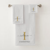 Monogram Name Script Minimalistisch Gold Grau Badhandtuch Set (Insitu)
