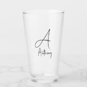 Monogram Name Simple Black Script Beer Glas (Vorderseite)