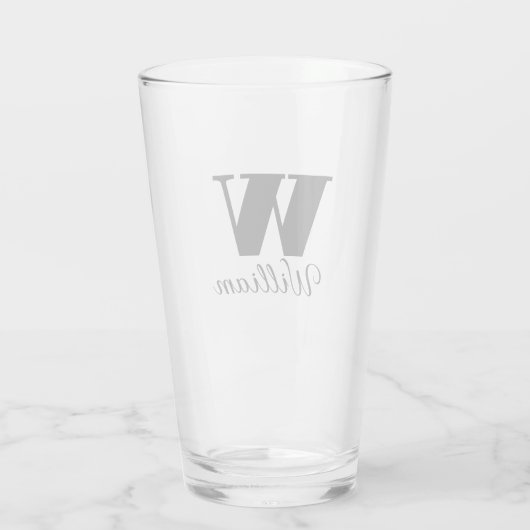 Monogram Name Simple Black Script Beer Glas (Rückseite)