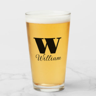 Monogram Name Simple Black Script Beer Glas