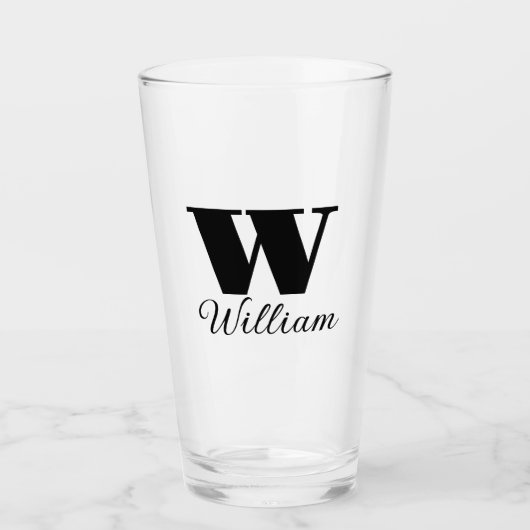 Monogram Name Simple Black Script Beer Glas (Vorderseite)