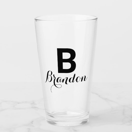 Monogram Name Simple Black Script Beer Glas (Vorderseite)