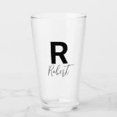Monogram Name Simple Black Script Beer Glas (Vorderseite)