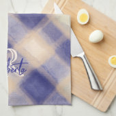 Monogram Name Skript Blue Marine Creme Beige karie Geschirrtuch (Viertel Falte)