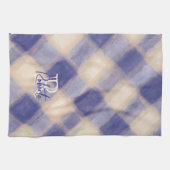 Monogram Name Skript Blue Marine Creme Beige karie Geschirrtuch (Horizontal)