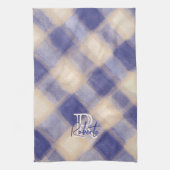 Monogram Name Skript Blue Marine Creme Beige karie Geschirrtuch (Vertikal)