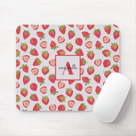 Monogram Name Summer Strawberry Pattern Mousepad (Mit Mouse)