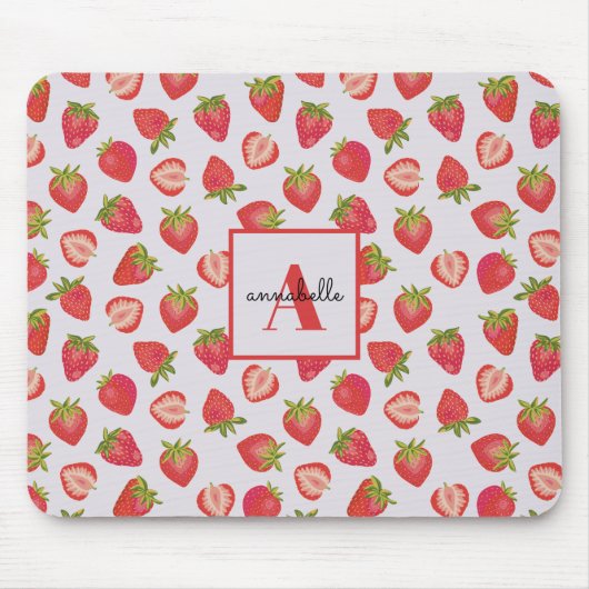 Monogram Name Summer Strawberry Pattern Mousepad (Vorne)