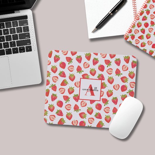 Monogram Name Summer Strawberry Pattern Mousepad