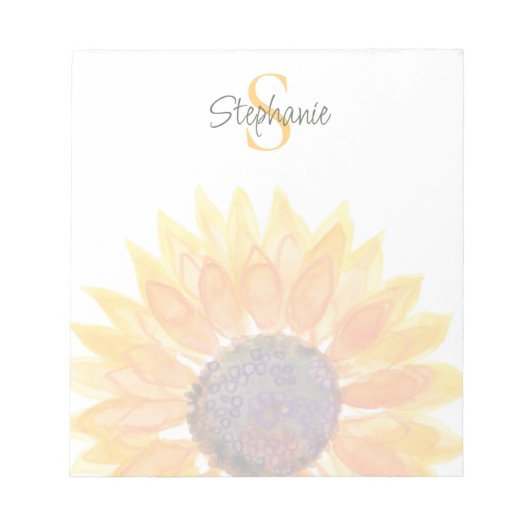 Monogram Name Sunflower  Notizblock (Vorderseite)