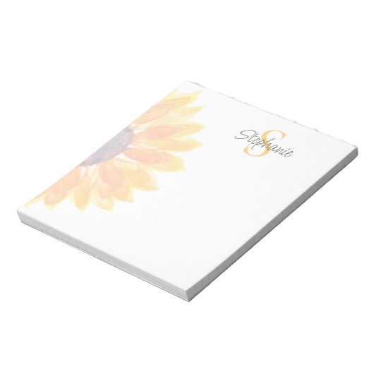 Monogram Name Sunflower Notizblock (Rotiert)