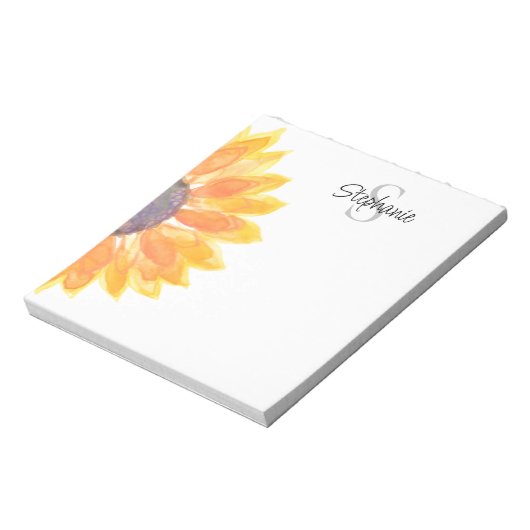 Monogram Name Sunflower Notizblock (Rotiert)
