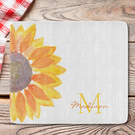 Monogram Name Sunflower Schneidebrett