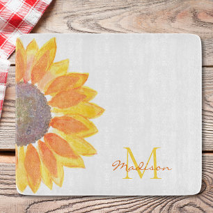 Monogram Name Sunflower Schneidebrett