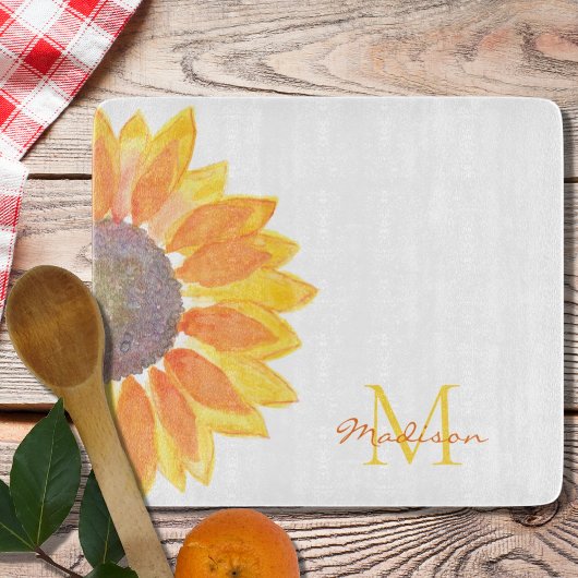 Monogram Name Sunflower Schneidebrett