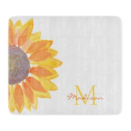 Monogram Name Sunflower Schneidebrett (Vorderseite)