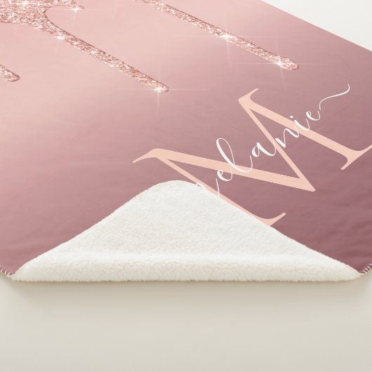 Monogram Name Text Rose Gold Blush Sparkle Sherpadecke (3/4)