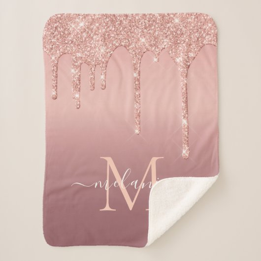 Monogram Name Text Rose Gold Blush Sparkle Sherpadecke (Vorderseite)