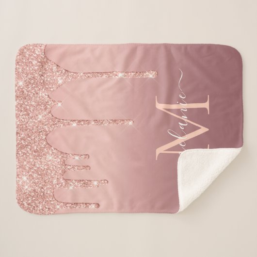 Monogram Name Text Rose Gold Blush Sparkle Sherpadecke (Vorderseite (Horizontal))