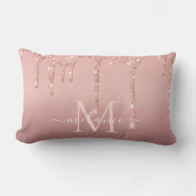 Monogram Name Text Rose Gold Glitzer Lumbar Pillow Lendenkissen (Vorderseite)