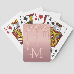 Monogram Name Text Rose Gold Glitzer Playing Cards Spielkarten