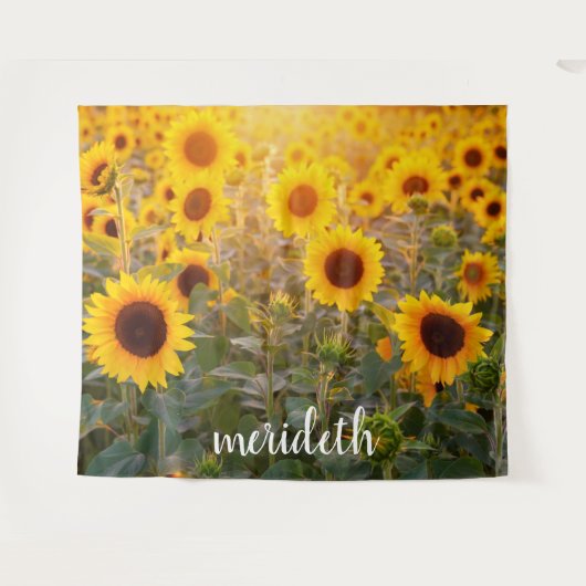 Monogram Name Trendy Field of Yellow Sunflowers Wandteppich (Vorderseite (Horizontal))