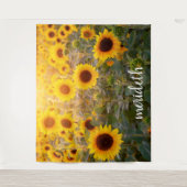 Monogram Name Trendy Field of Yellow Sunflowers Wandteppich (Vorderseite)