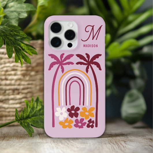 Monogram Name Tropical Summer Palm Tree Floral Case-Mate iPhone Hülle