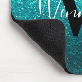 Monogram Name Turquoise Ombre Glitzer Glitzern Mousepad (Ecke)