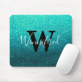 Monogram Name Turquoise Ombre Glitzer Glitzern Mousepad (Mit Mouse)