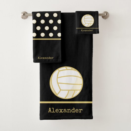 Monogram Name Volleyball Gold Black Badhandtuch Set (Insitu)