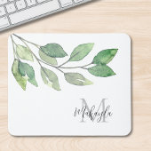 Monogram Name Watercolor Greenery Mousepad