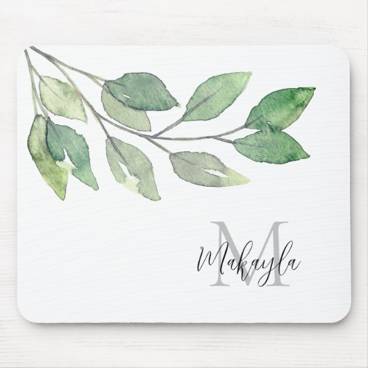 Monogram Name Watercolor Greenery Mousepad (Vorne)