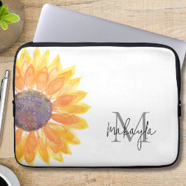 Monogram Name Watercolor Sonnenblume Laptopschutzhülle