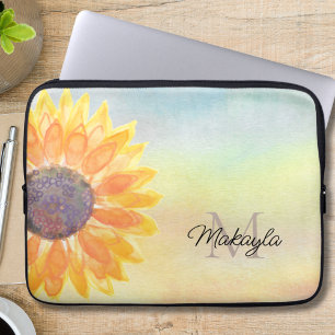 Monogram Name Watercolor Sonnenblume Laptopschutzhülle