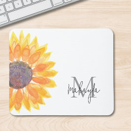 Monogram Name Watercolor Sonnenblume Mousepad
