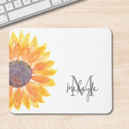 Monogram Name Watercolor Sonnenblume Mousepad