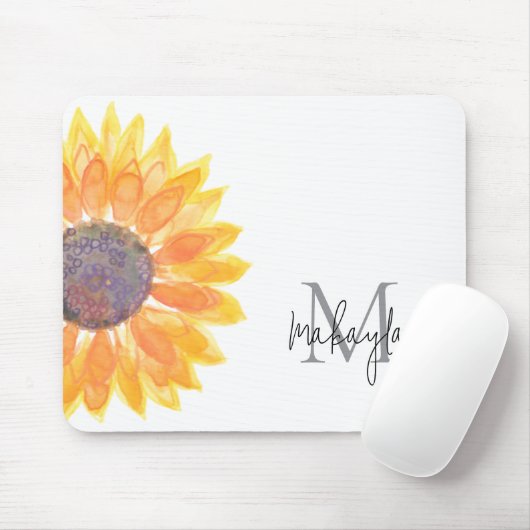 Monogram Name Watercolor Sonnenblume Mousepad (Mit Mouse)