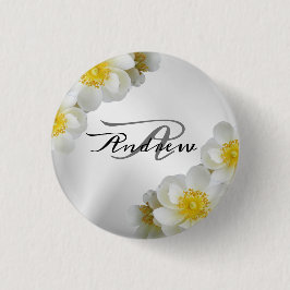 Monogram Name Wedding Party Geschenk florale Weiß Button