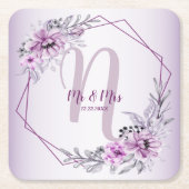 Monogram Name Wedding Pink Floral Violet Lila Rechteckiger Pappuntersetzer (Vorderseite)