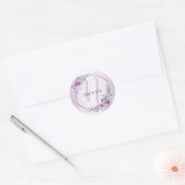 Monogram Name Wedding Pink Floral Violet Lila Runder Aufkleber (Umschlag)