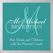 Monogram Name Wedding Reception SignTurquoise Poster (Vorne)