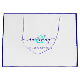 Monogram Name White Blue Bridal Sweet 16. Wedding Große Geschenktüte