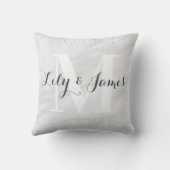 Monogram Name White Gray Marble Wedding Keepake Kissen (Rückseite)