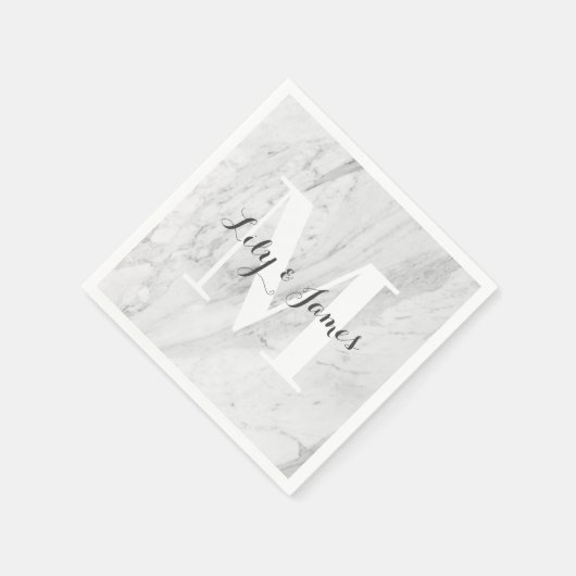 Monogram Name White Gray Marble Wedding Keepake Serviette (Ecke)