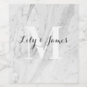 Monogram Name White Gray Marble Wedding Keepake Weinetikett (Einzelnes Label)