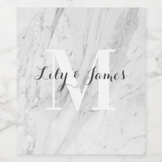 Monogram Name White Gray Marble Wedding Keepake Weinetikett (Einzelnes Label)