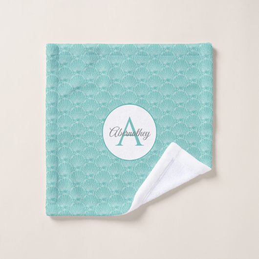 Monogram Name White Sea Muschel Patternhaus Badhandtuch Set (Waschlappen)