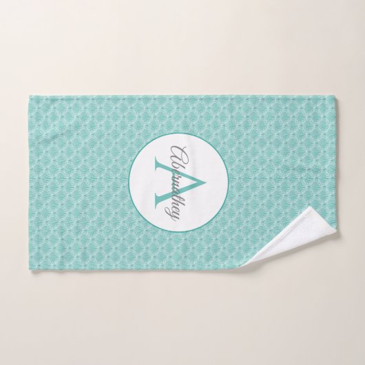 Monogram Name White Sea Muschel Patternhaus Badhandtuch Set (Handtuch)